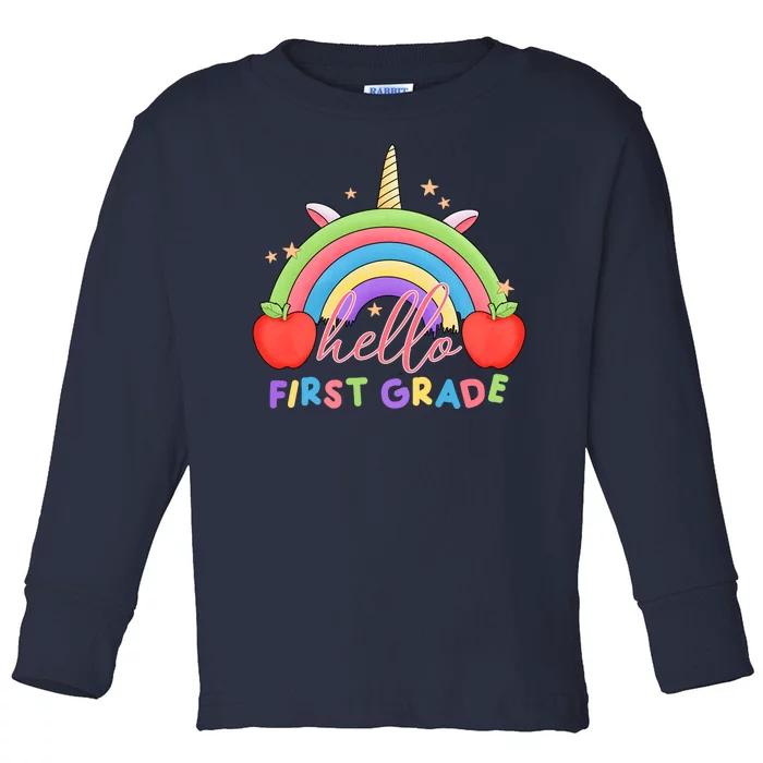 Hello First Grade Rainbow Back To School Toddler Long Sleeve Shirt