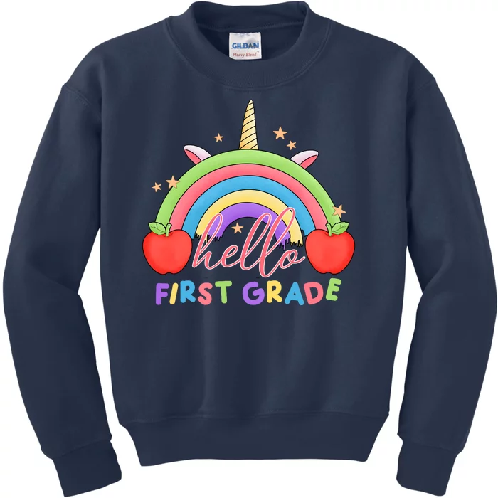 Hello First Grade Rainbow Back To School Kids Sweatshirt