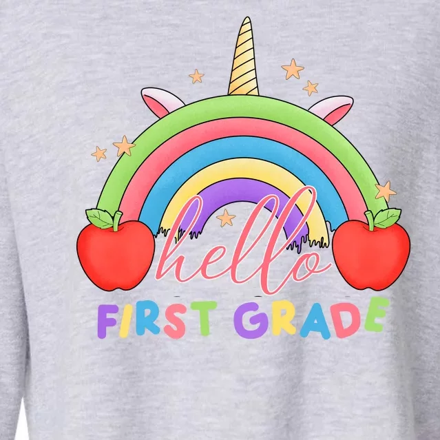 Hello First Grade Rainbow Back To School Cropped Pullover Crew