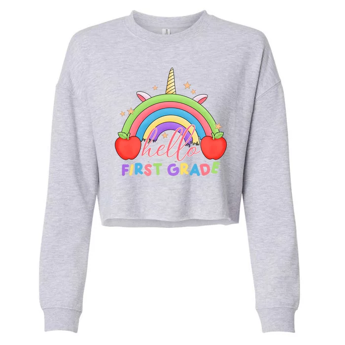 Hello First Grade Rainbow Back To School Cropped Pullover Crew