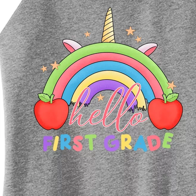 Hello First Grade Rainbow Back To School Women’s Perfect Tri Rocker Tank