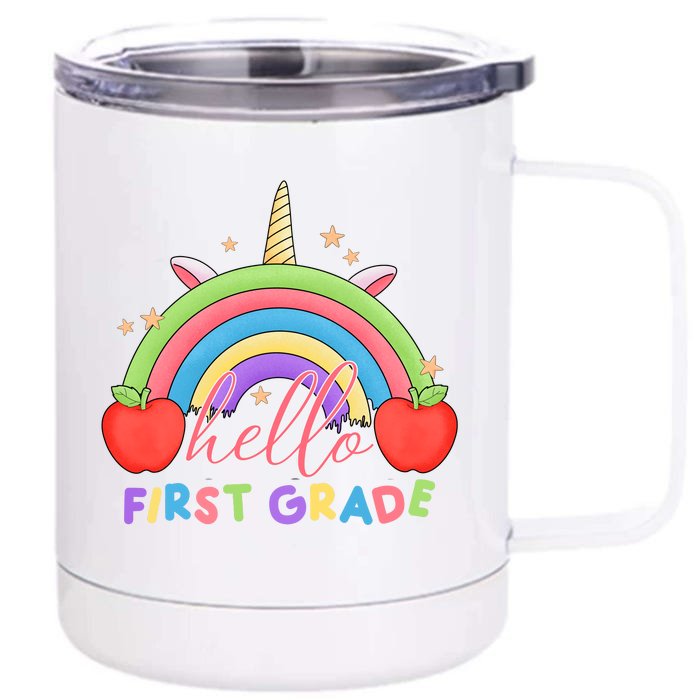 Hello First Grade Rainbow Back To School Front & Back 12oz Stainless Steel Tumbler Cup