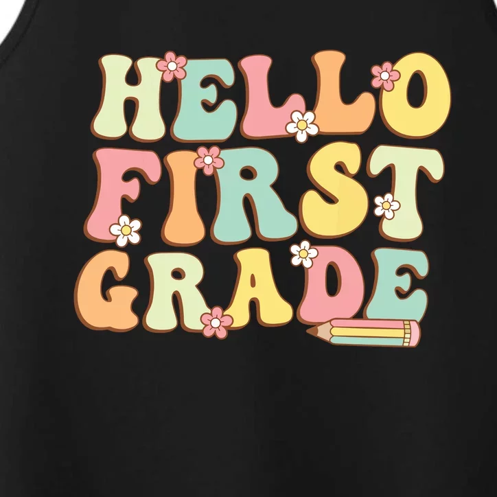 Hello First Grade Team 1st Grade Teacher Girl Back To School Performance Tank