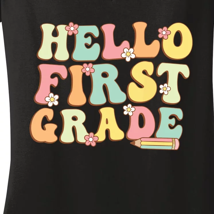 Hello First Grade Team 1st Grade Teacher Girl Back To School Women's V-Neck T-Shirt