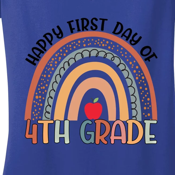 Hello Fourth Grade Rainbow First Day Of 4Th Grade Teacher Gift Women's V-Neck T-Shirt