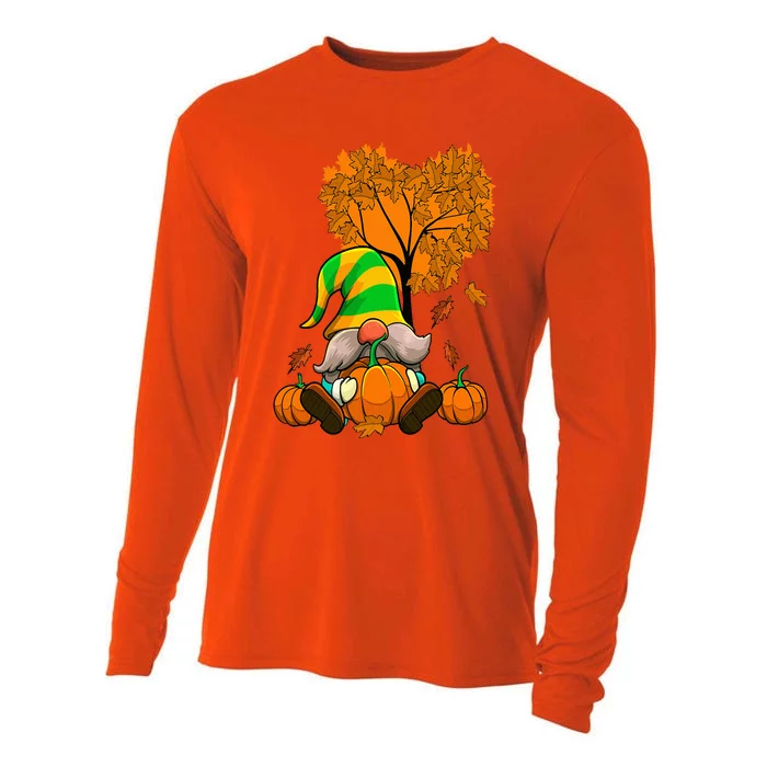 Happy Fall Gnome Autumn Thanksgiving Pumpkin Spice Season Cooling Performance Long Sleeve Crew