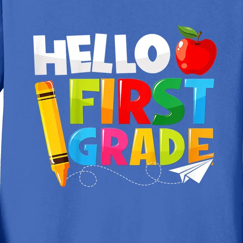 Hello First Grade 1St Day Of School Teacher Great Gift Kids Long Sleeve Shirt