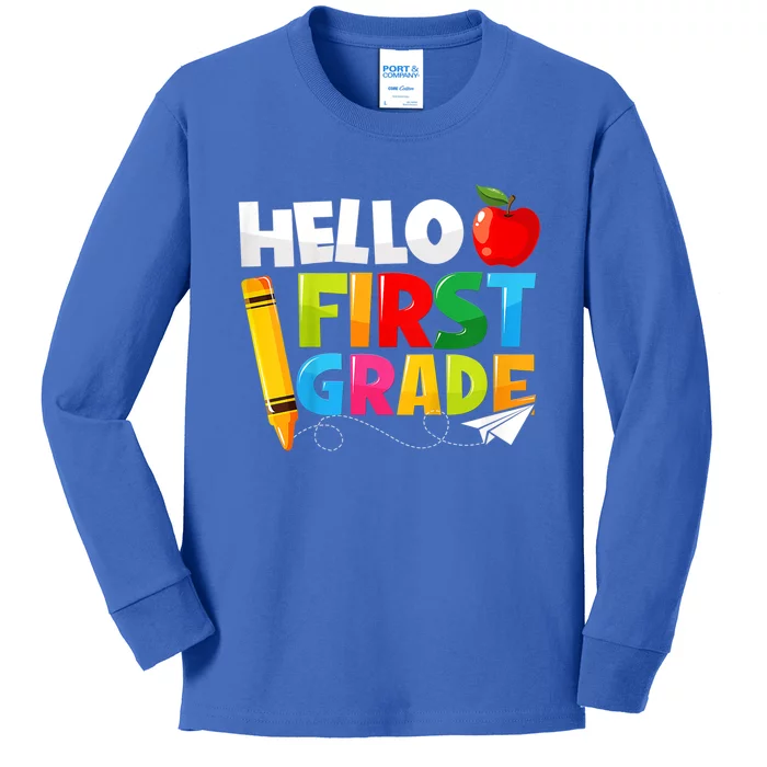 Hello First Grade 1St Day Of School Teacher Great Gift Kids Long Sleeve Shirt