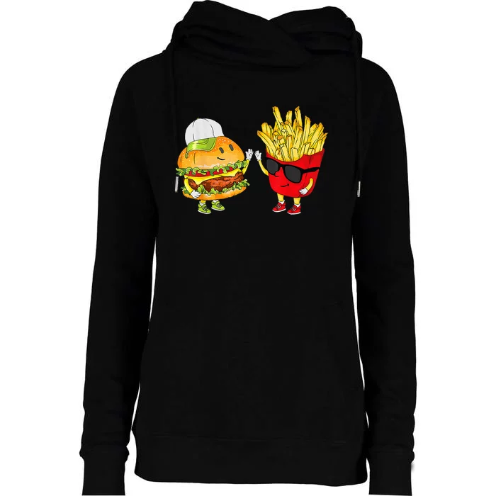 Hamburger Fries High Five Cool Fun Combo Snacks Womens Funnel Neck Pullover Hood