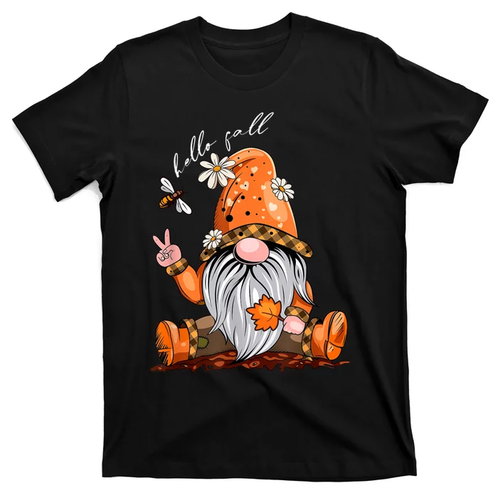 Hello Fall Happy Thanksgiving Gnome Pumpkin Fall Season T-Shirt