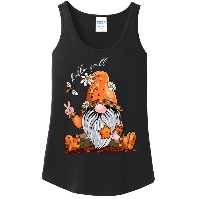 Hello Fall Happy Thanksgiving Gnome Pumpkin Fall Season Ladies Essential Tank