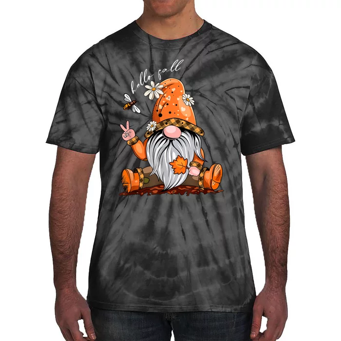 Hello Fall Happy Thanksgiving Gnome Pumpkin Fall Season Tie-Dye T-Shirt