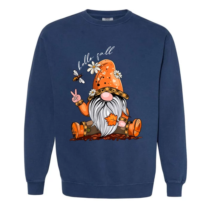 Hello Fall Happy Thanksgiving Gnome Pumpkin Fall Season Garment-Dyed Sweatshirt