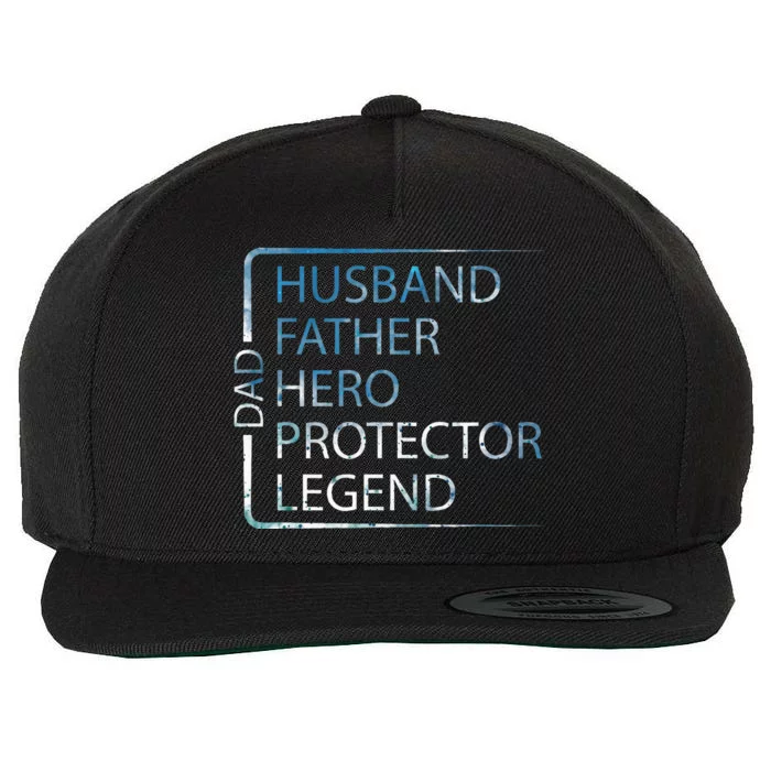 Husband Father Hero Protector Legend Father Day Dad Wool Snapback Cap