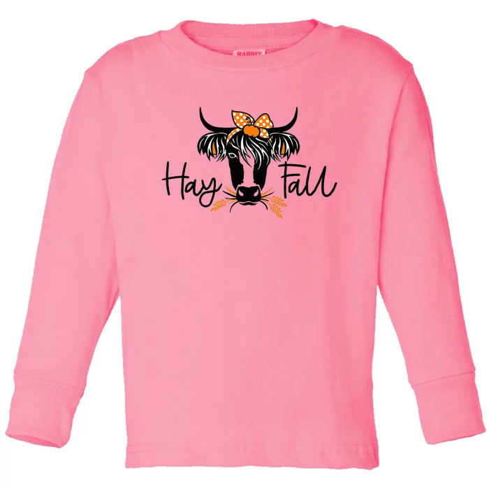 Hay Fall Highland Cow Leopard Thanksgiving Heifer Cow Toddler Long Sleeve Shirt