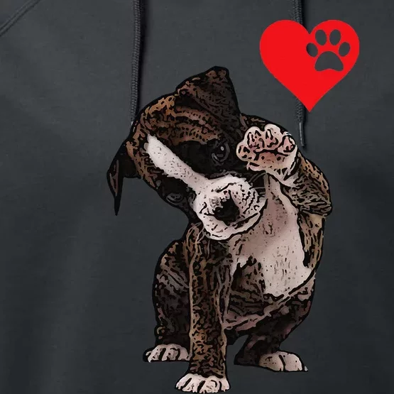 High Five Heart Bulldog Pup I Love Boxer Dog Lovers Bulldogs Performance Fleece Hoodie