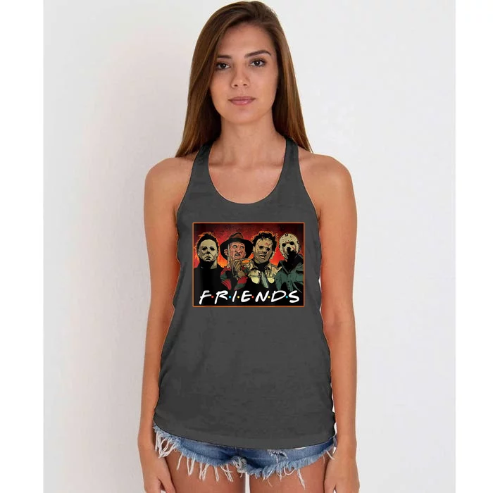 Halloween Friends, Halloween Horror Movies Characters Women's Knotted Racerback Tank