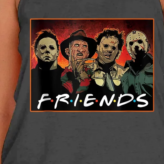 Halloween Friends, Halloween Horror Movies Characters Women's Knotted Racerback Tank