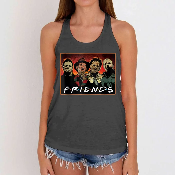 Halloween Friends, Halloween Horror Movies Characters Women's Knotted Racerback Tank