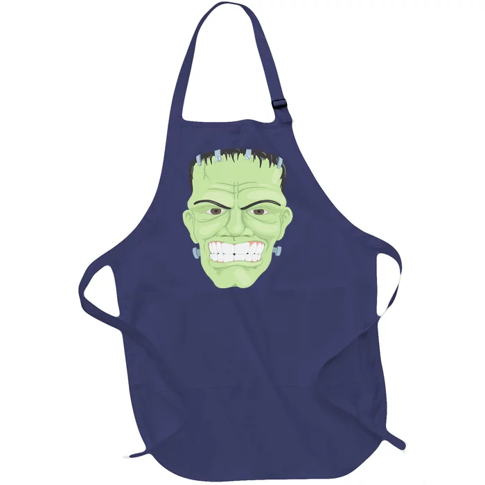 Halloween Frankenstein Head Terrifyingly Green Snarling Head Full-Length Apron With Pocket