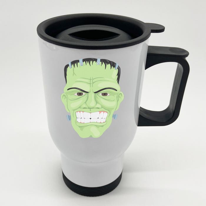 Halloween Frankenstein Head Terrifyingly Green Snarling Head Front & Back Stainless Steel Travel Mug