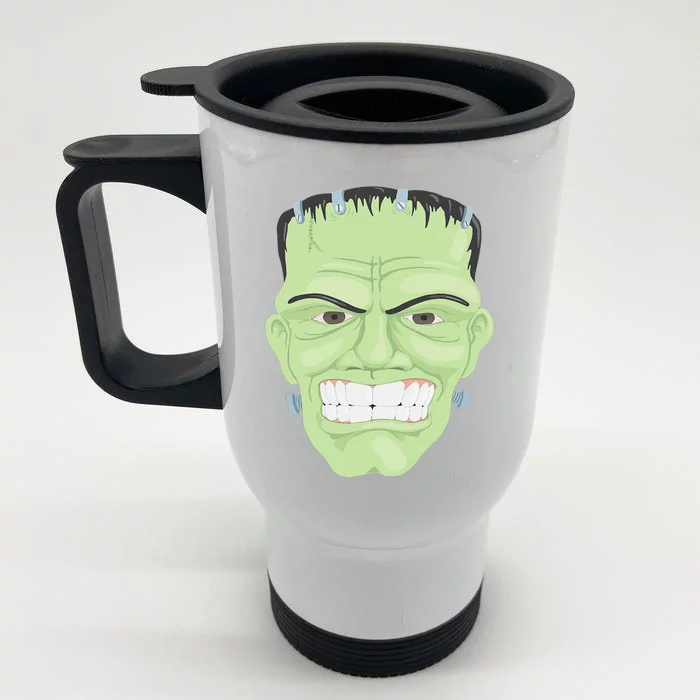 Halloween Frankenstein Head Terrifyingly Green Snarling Head Front & Back Stainless Steel Travel Mug