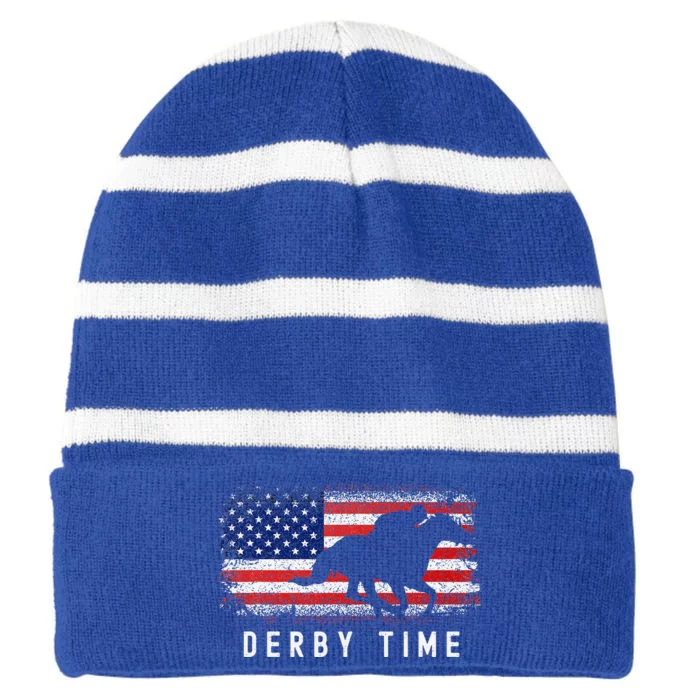 Horse Funny Horses Derby Time Horse Racing Striped Beanie with Solid Band