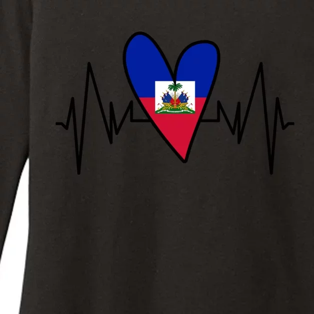 Haitian Flag Heartbeat Ekg Heart Gift Womens CVC Long Sleeve Shirt