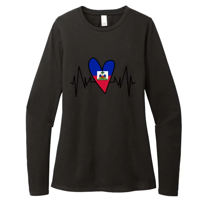 Haitian Flag Heartbeat Ekg Heart Gift Womens CVC Long Sleeve Shirt