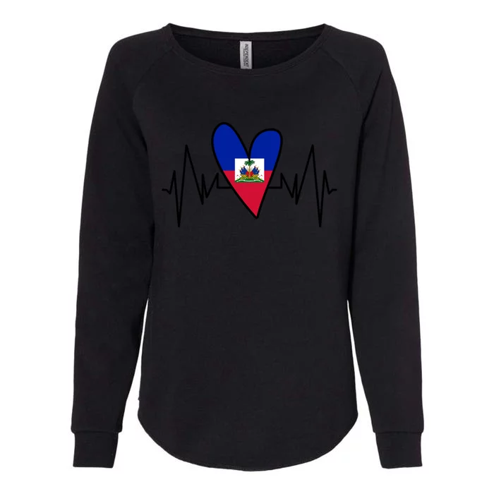 Haitian Flag Heartbeat Ekg Heart Gift Womens California Wash Sweatshirt