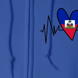 Haitian Flag Heartbeat Ekg Heart Gift Full Zip Hoodie