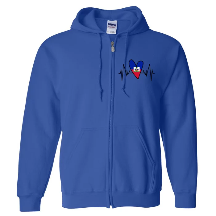 Haitian Flag Heartbeat Ekg Heart Gift Full Zip Hoodie