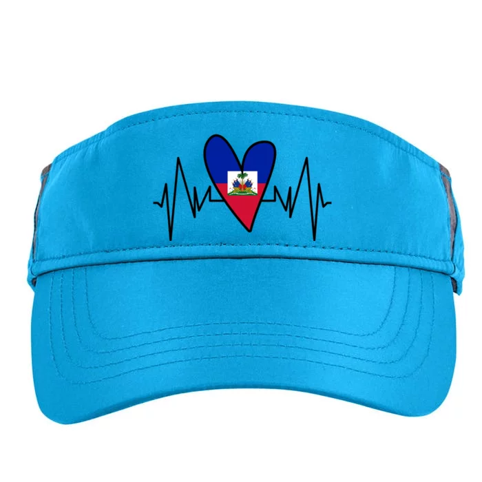 Haitian Flag Heartbeat Ekg Heart Gift Adult Drive Performance Visor