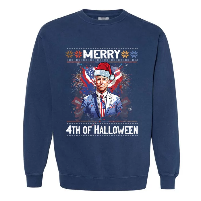 Halloween Funny Happy 4th Of July Anti Joe Biden Garment-Dyed Sweatshirt