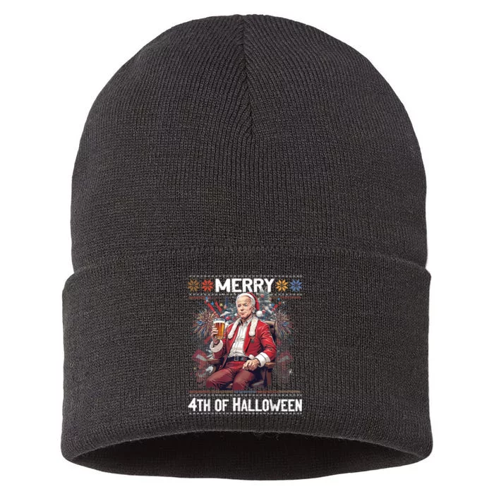 Halloween Funny Happy 4th Of July Anti Joe Biden Sustainable Knit Beanie