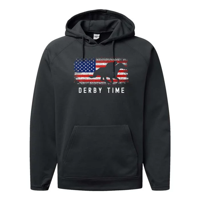 Horse Funny Horses Derby Time Horse Racing Performance Fleece Hoodie