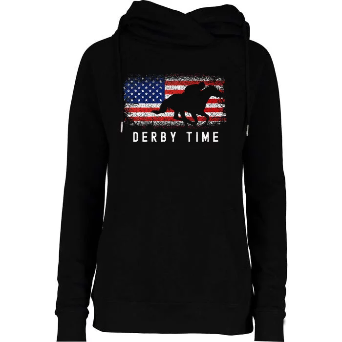 Horse Funny Horses Derby Time Horse Racing Womens Funnel Neck Pullover Hood