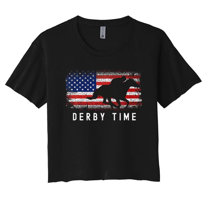 Horse Funny Horses Derby Time Horse Racing Women's Crop Top Tee