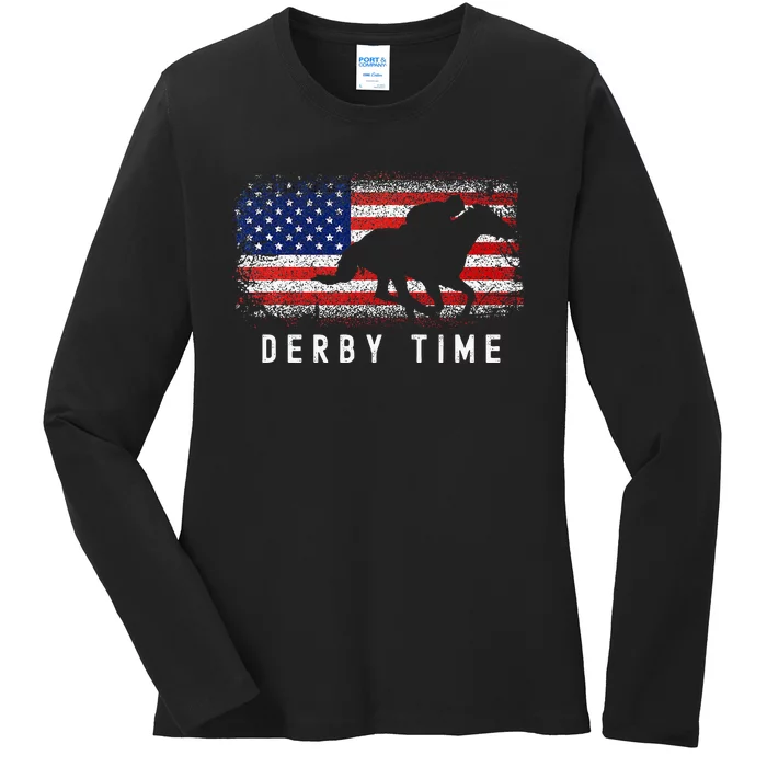 Horse Funny Horses Derby Time Horse Racing Ladies Long Sleeve Shirt