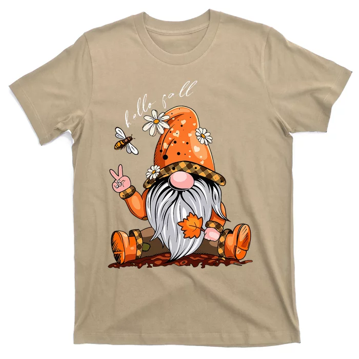 Hello Fall Happy Thanksgiving Gnome Pumpkin Fall Season T-Shirt