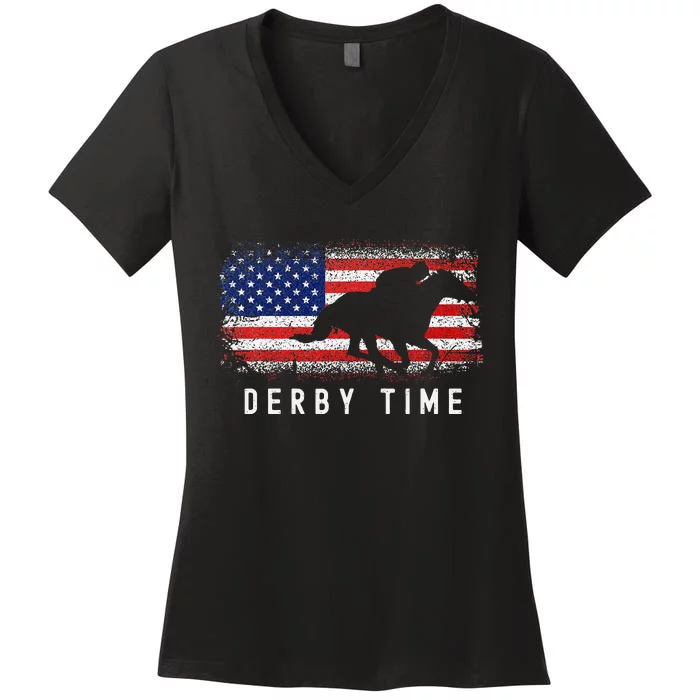 Horse Funny Horses Derby Time Horse Racing Women's V-Neck T-Shirt