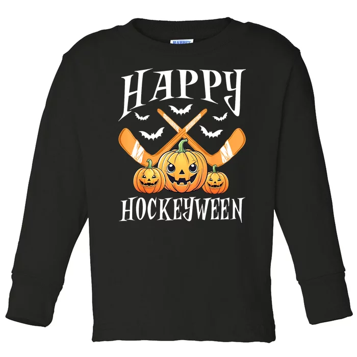 Happy Funny Hockeyween Pumpkin Hockey Lovers Gift Toddler Long Sleeve Shirt