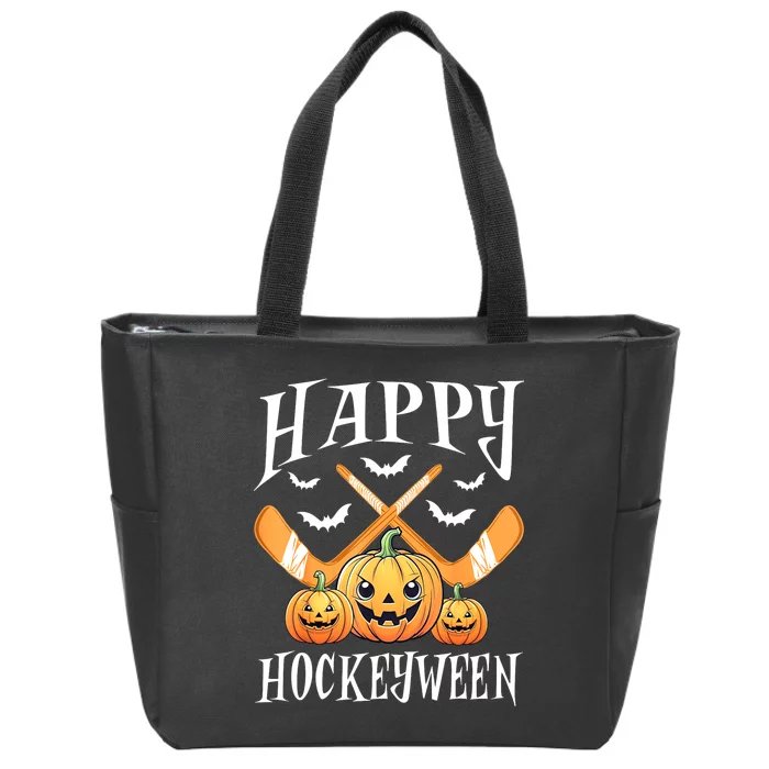 Happy Funny Hockeyween Pumpkin Hockey Lovers Gift Zip Tote Bag