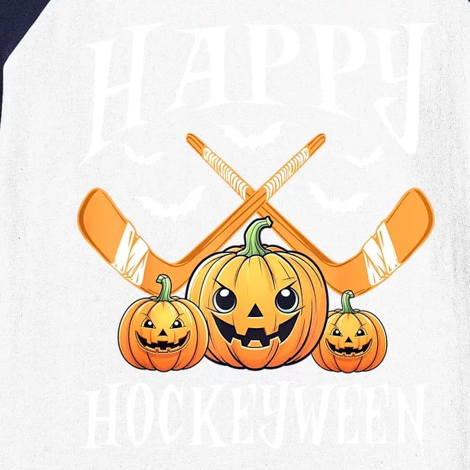 Happy Funny Hockeyween Pumpkin Hockey Lovers Gift Baseball Sleeve Shirt