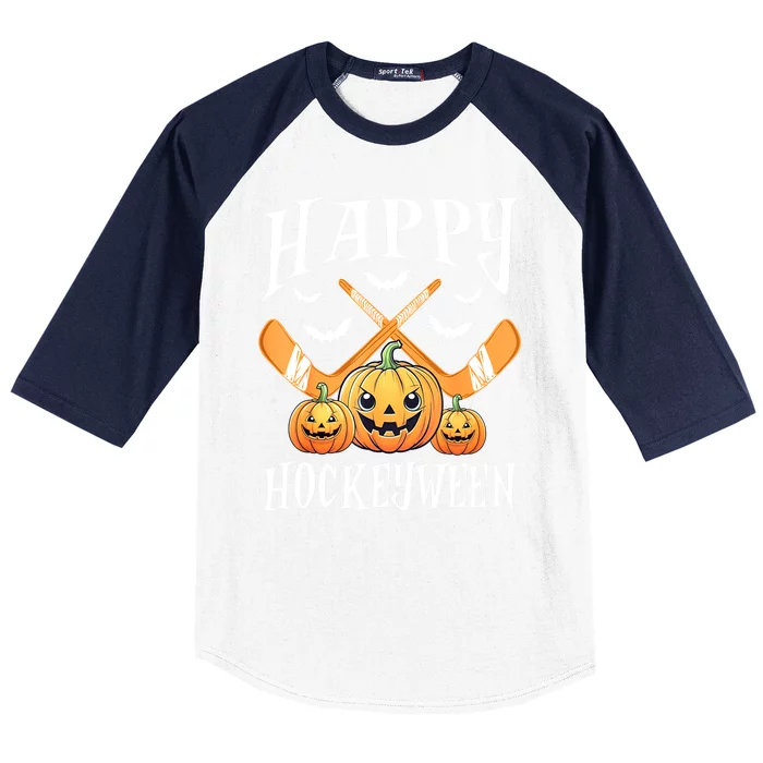 Happy Funny Hockeyween Pumpkin Hockey Lovers Gift Baseball Sleeve Shirt