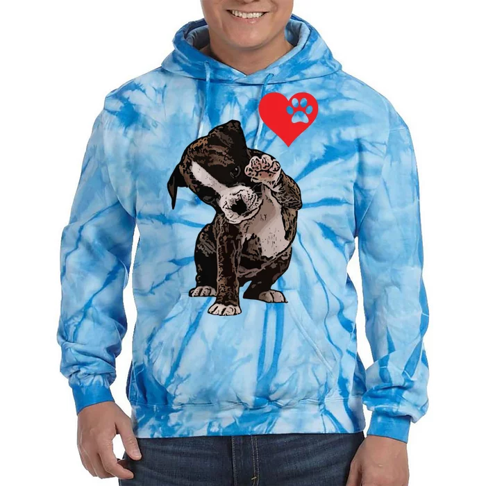 High Five Heart Bulldog Pup I Love Boxer Dog Lovers Bulldogs Tie Dye Hoodie