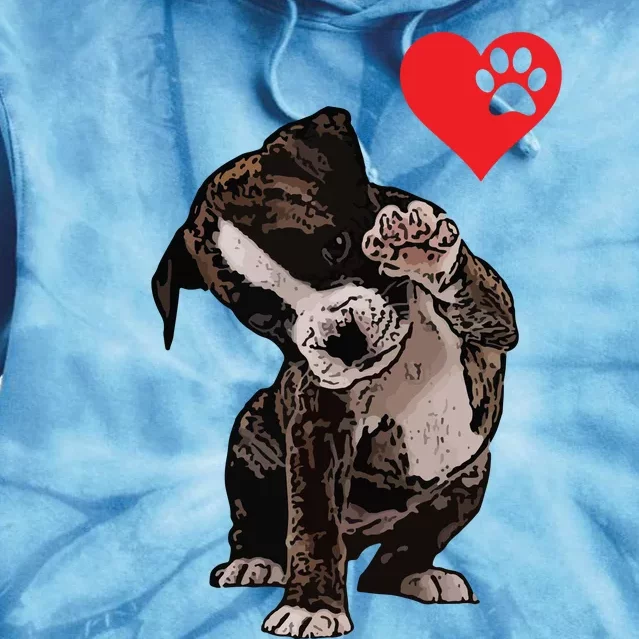 High Five Heart Bulldog Pup I Love Boxer Dog Lovers Bulldogs Tie Dye Hoodie