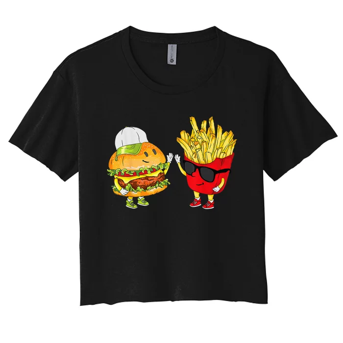 Hamburger Fries High Five Cool Fun Combo Snacks Funny Gift Women's Crop Top Tee