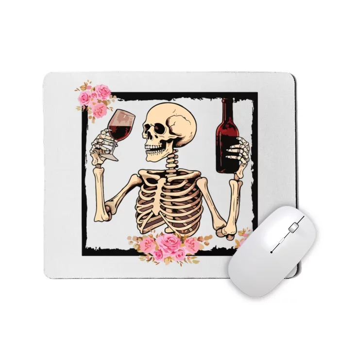 Halloween Funny Hallowine Floral Skeleton Drinking Wine Mousepad