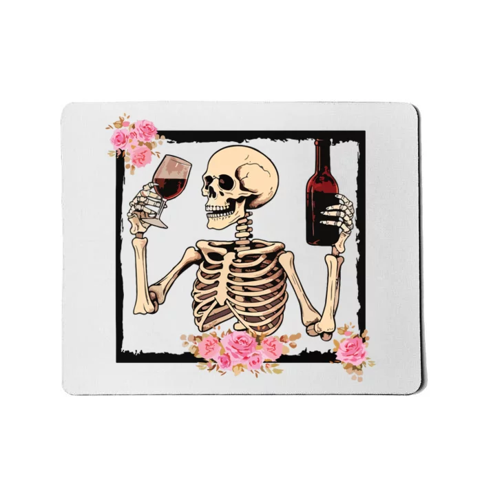 Halloween Funny Hallowine Floral Skeleton Drinking Wine Mousepad